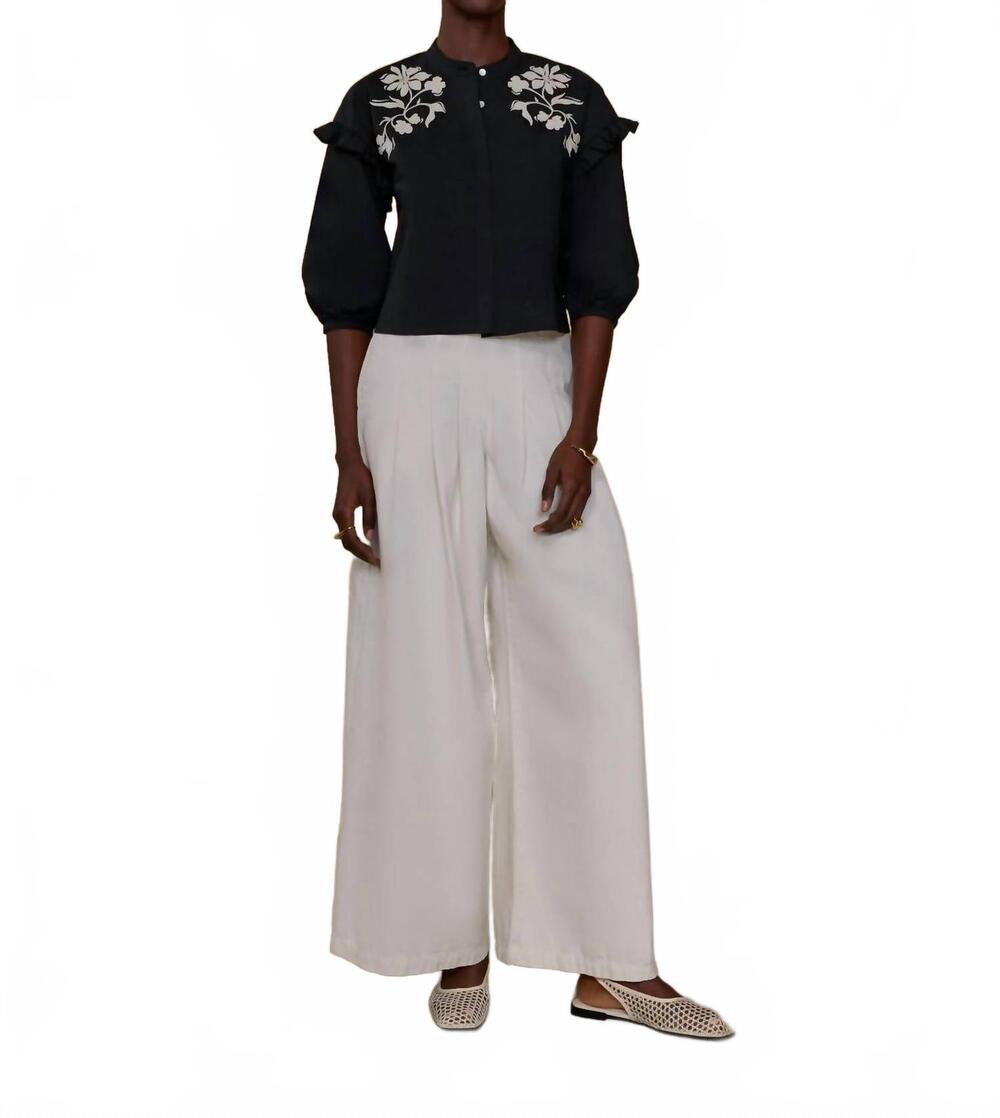 NEW REBECCA TAYLOR lydia appliqué crew neck top in noir